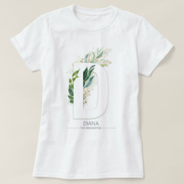 D Monogram Gold Greenery Leaves Elegant T-shirt