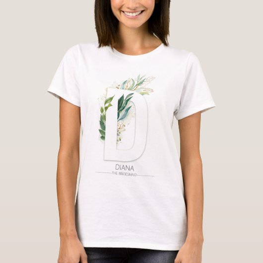 D Monogram Gold Greenery Leaves Elegant T-shirt (Voorkant)