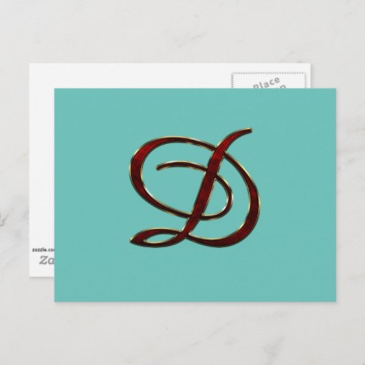 D-monogram in koperkleurig script op briefkaart (Voorkant / Achterkant)