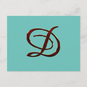 D-monogram in koperkleurig script op briefkaart