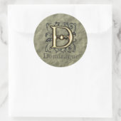 D - monogram in reliëfdruk (goud) ronde sticker (Tas)