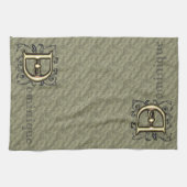 D - monogram in reliëfdruk (goud) theedoek (Horizontaal)