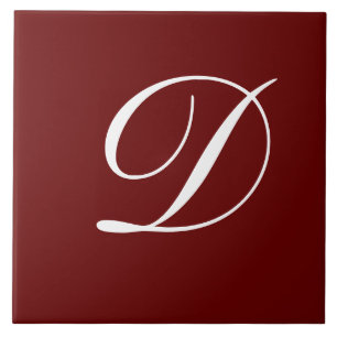 D Monogram Initiaal Wit op Maroon Tegeltje
