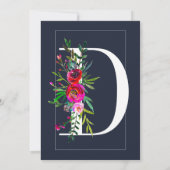 D Monogram Laatste Initiaal Modern Blue Floral Wed Kaart (Achterkant)
