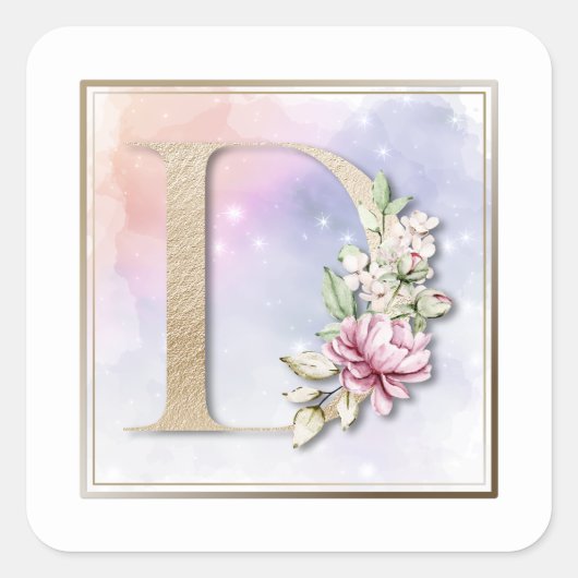 D Monogram Roze Bloem Vierkante Sticker (Voorkant)