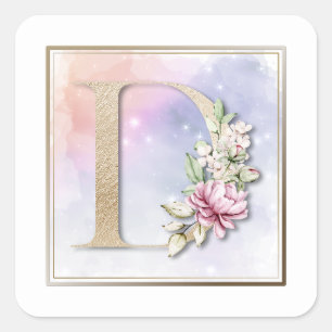 D Monogram Roze Floral Vierkante Sticker