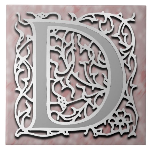 D Monogram "Silver Stone" Keramische Tegel Tegeltje (Voorkant)