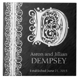 D Monogram "White Lace on Black" Wedding Tegel Tegeltje