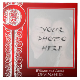 D Monogram "White Lace on Red" met foto - Tegel Tegeltje