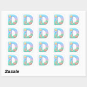 "D" Mooie Bubbel Letter - Onderwater Zeedier A Vierkante Sticker (Vel)