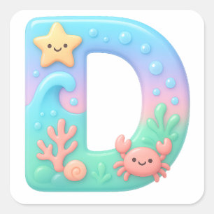"D" Mooie Bubbel Letter - Onderwater Zeedier A Vierkante Sticker