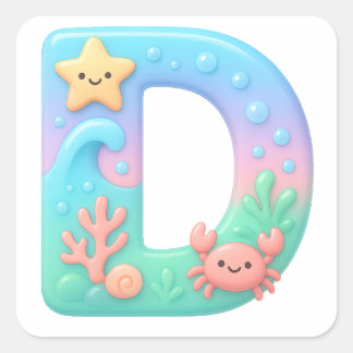 "D" Mooie Bubbel Letter - Onderwater Zeedier A Vierkante Sticker
