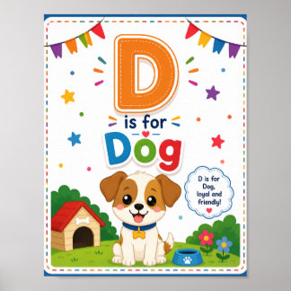 D staat voor Hond Alfabet Klasposter voor Kinderen Poster