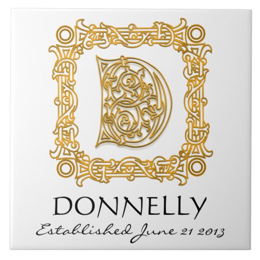 "D" Surname Wedding Jubileum Dag Monogram Tegel Tegeltje (Voorkant)