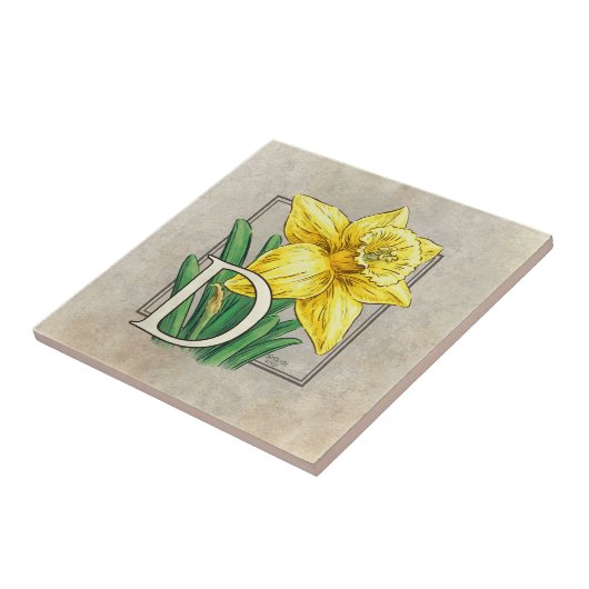 D voor Daffodil Floral Monogram Tegeltje (Zijkant)