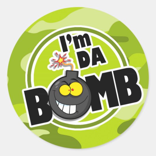Da Bomb! felgroene camo, camouflage Ronde Sticker (Voorkant)