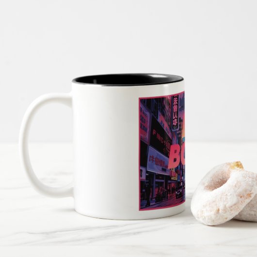 DA BOMB Vaporwave Mok – Retro Neon Esthetische Cup (Met donut)