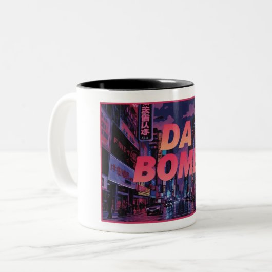 DA BOMB Vaporwave Mok – Retro Neon Esthetische Cup (Voorkant links)