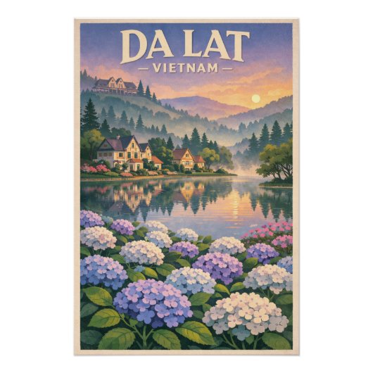 Da Lat city, Vietnam, in a classic retro  Perfect Poster (Voorkant)