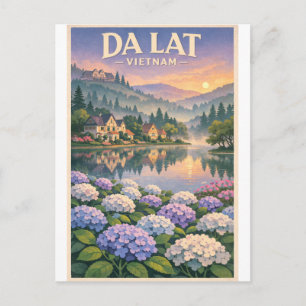 Da Lat-stad, Vietnam, in een klassieke retro-stijl Briefkaart
