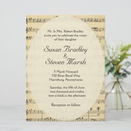 DA Sheet Music Wedding Uitnodiging (Staand voorkant)