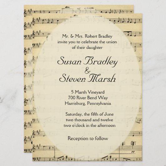 DA  Sheet Music Wedding Uitnodiging (Voorkant / Achterkant)