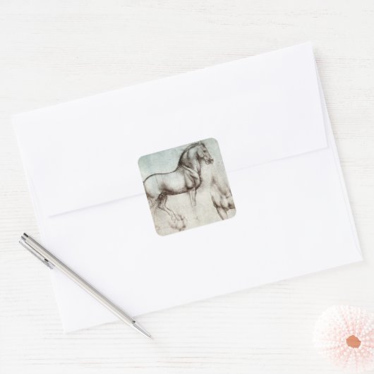 Da Vinci Paard Studie Renaissance Schets Schets Sc Vierkante Sticker (Envelop)