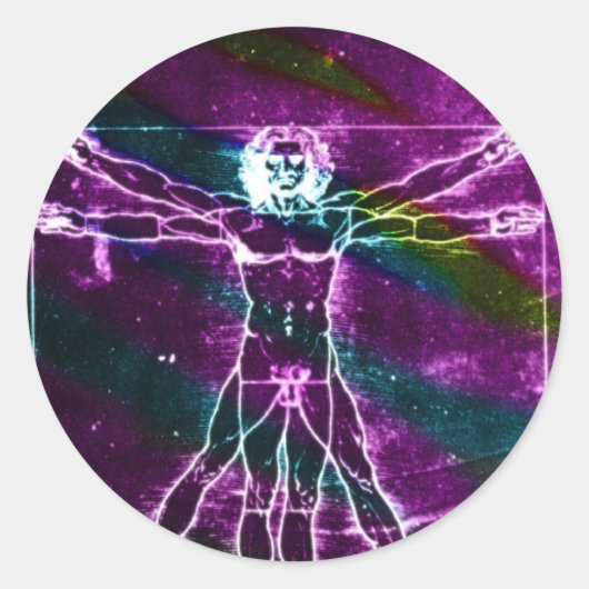Da Vinci proportie man gekleurde blacklight Ronde Sticker (Voorkant)