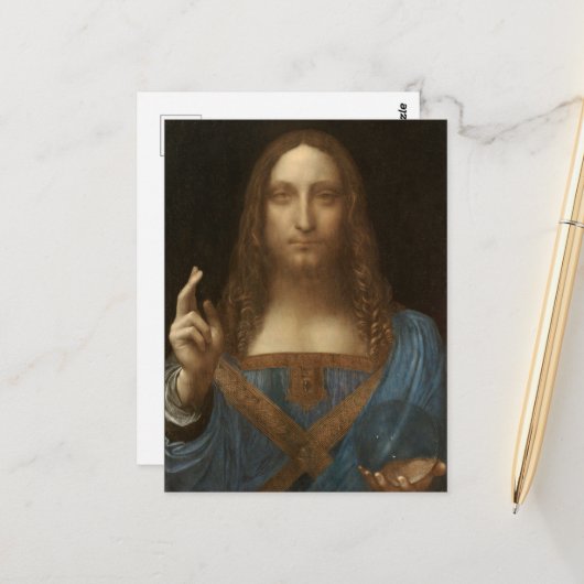 Da Vinci, Verlosser van de wereld, Salvator Mundi Briefkaart (Voorkant / Achterkant in situ)