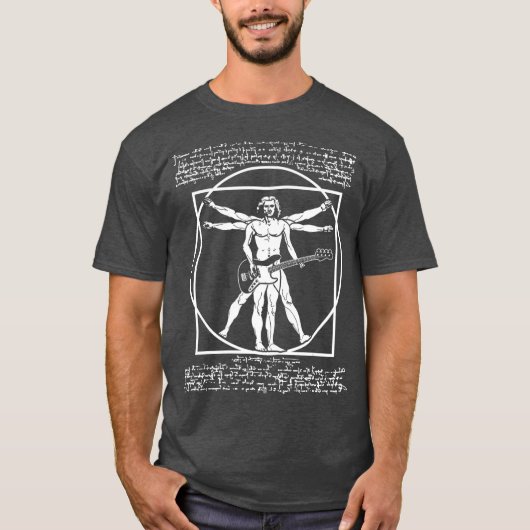 Da Vinci Vitruvian Man Bass Guitar Player Bass T-shirt (Voorkant)