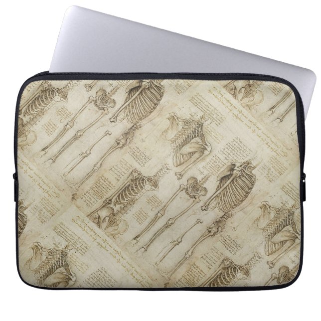 Da Vinci's Human Skeleton Anatomy Sketches Laptop Sleeve (Voorkant)