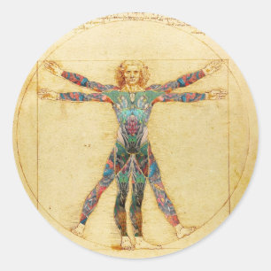 Da Vinci's Vitruviaans man met tattoos Ronde Sticker