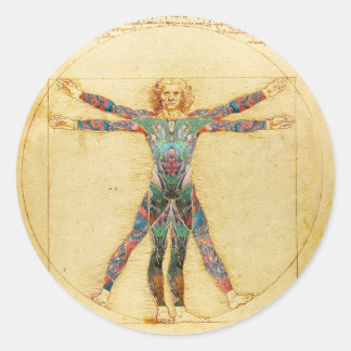Da Vinci's Vitruviaans man met tattoos Ronde Sticker