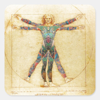 Da Vinci's Vitruviaans man met tattoos Vierkante Sticker