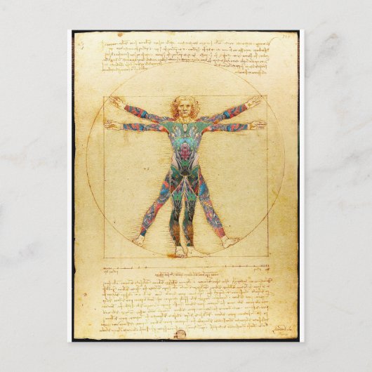 Da Vinci's Vitruviaanse man met tattoos Briefkaart (Voorkant)