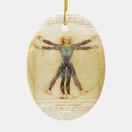 Da Vinci's Vitruviaanse man met tattoos Keramisch Ornament (Voorkant)