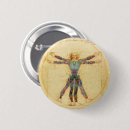 Da Vinci's Vitruviaanse man met tattoos Ronde Button 5,7 Cm (Voorkant /achterkant)