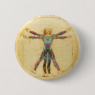 Da Vinci's Vitruviaanse man met tattoos Ronde Button 5,7 Cm