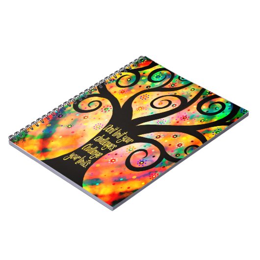 Daag uw grenzen grillige boom kleurrijk notitieboek (Linkerzijde)