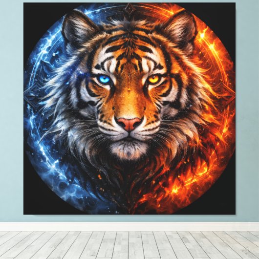 Daagwear – Duality Tiger | Fire & Ice Spirit Canvas Afdruk (Insitu (Houten vloer))