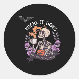 Daar gaat mijn laatste vliegende skelet Halloween Ronde Sticker