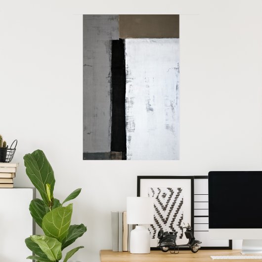 "Daar is het" grijze en bruine Abstracte kunst Poster (Thuiskantoor)