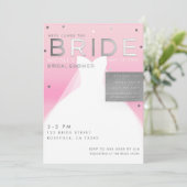 Daar komt de BRUID Silver & Roze Chic Bruidsfeest Kaart (Staand voorkant)