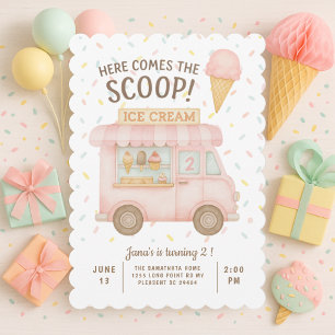 Daar komt de scoop!   Pink Ice Cream Truck Kaart