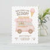 Daar komt de scoop! | Pink Ice Cream Truck Kaart (Staand voorkant)