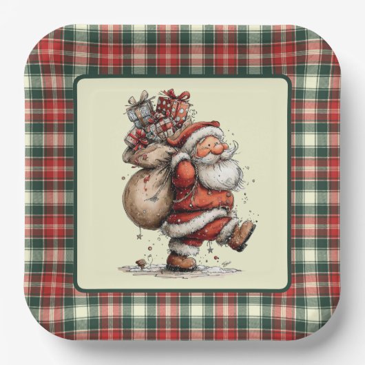 Daar komt Kerstman  Papieren Bordje (Voorkant)