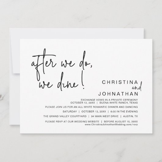 Daarna gaan we eten, een romantisch huwelijksdiner kaart (Voorkant)