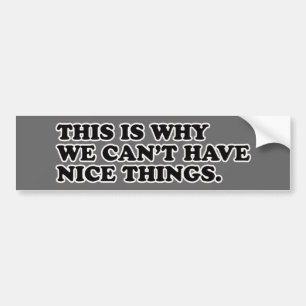 Daarom kunnen we geen mooie dingen hebben bumpersticker
