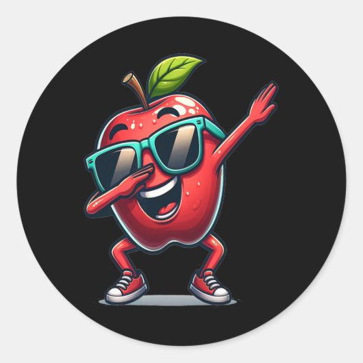 Dab Apple Dancing Dabbing Apple Fruit Ronde Sticker (Voorkant)