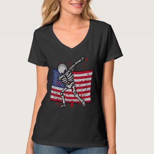Dab for Freedom Skeleton American Flag 4 juli T-shirt (Voorkant)